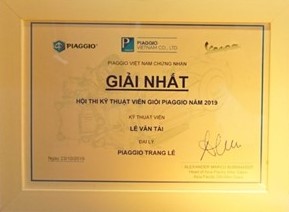 Giải Nhất Hội Thi Tay Nghề Kỹ Thuật Giỏi Piaggio Năm 2019